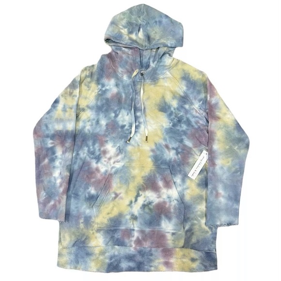NEW Young Fabulous & Broke Oversized Hoodie Tunic Sweatshirt Blue Tie Dye Small - Picture 2 of 13